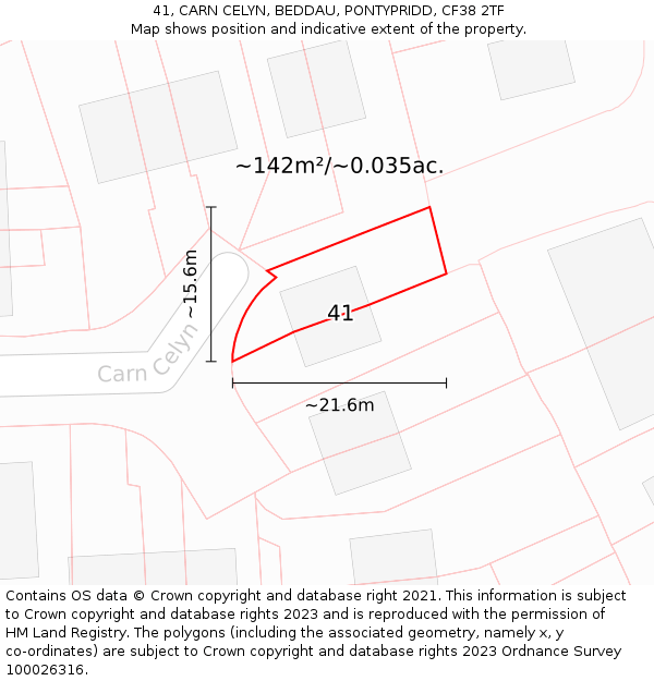 41, CARN CELYN, BEDDAU, PONTYPRIDD, CF38 2TF: Plot and title map