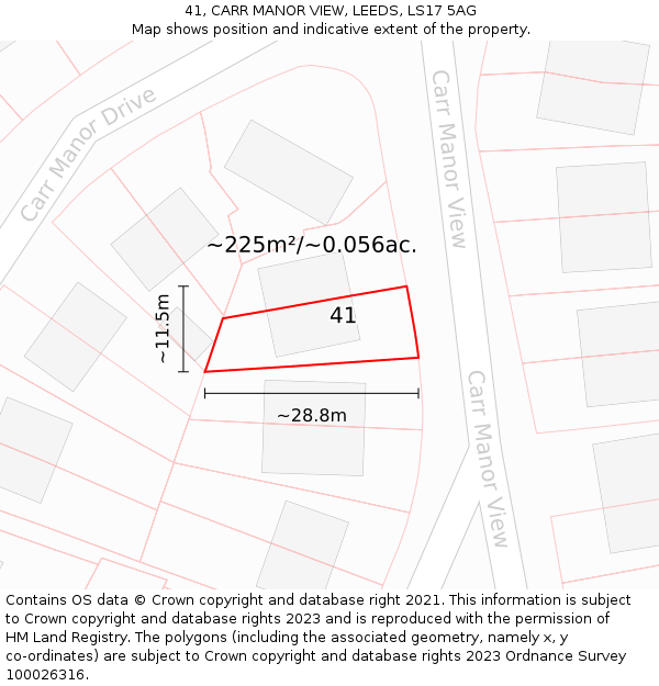 41, CARR MANOR VIEW, LEEDS, LS17 5AG: Plot and title map