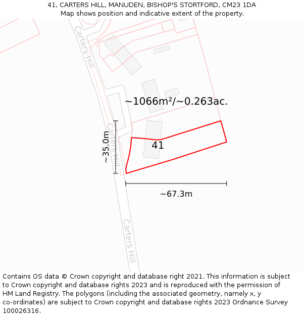 41, CARTERS HILL, MANUDEN, BISHOP'S STORTFORD, CM23 1DA: Plot and title map