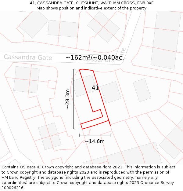 41, CASSANDRA GATE, CHESHUNT, WALTHAM CROSS, EN8 0XE: Plot and title map