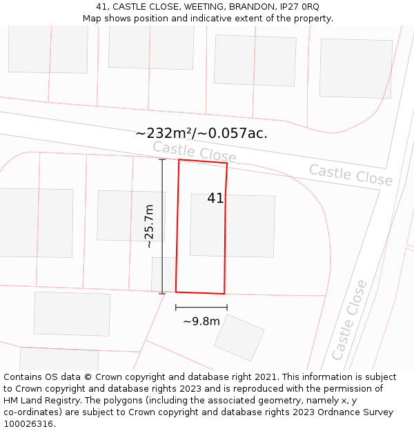 41, CASTLE CLOSE, WEETING, BRANDON, IP27 0RQ: Plot and title map