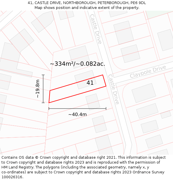 41, CASTLE DRIVE, NORTHBOROUGH, PETERBOROUGH, PE6 9DL: Plot and title map