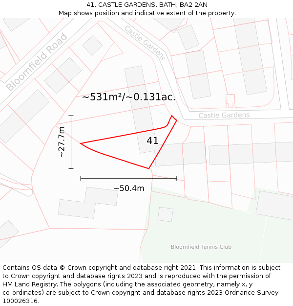 41, CASTLE GARDENS, BATH, BA2 2AN: Plot and title map
