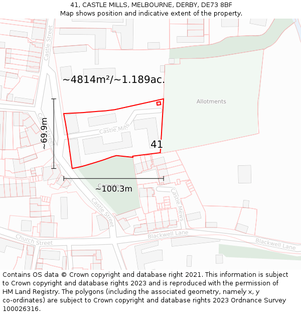 41, CASTLE MILLS, MELBOURNE, DERBY, DE73 8BF: Plot and title map