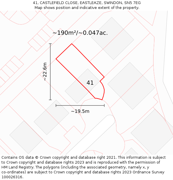 41, CASTLEFIELD CLOSE, EASTLEAZE, SWINDON, SN5 7EG: Plot and title map