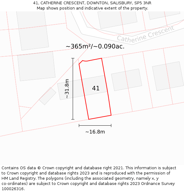 41, CATHERINE CRESCENT, DOWNTON, SALISBURY, SP5 3NR: Plot and title map