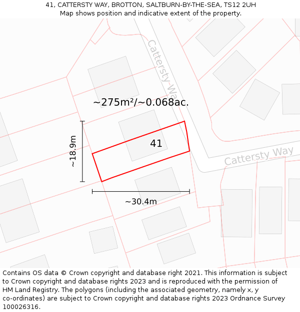 41, CATTERSTY WAY, BROTTON, SALTBURN-BY-THE-SEA, TS12 2UH: Plot and title map
