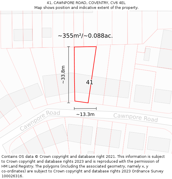 41, CAWNPORE ROAD, COVENTRY, CV6 4EL: Plot and title map