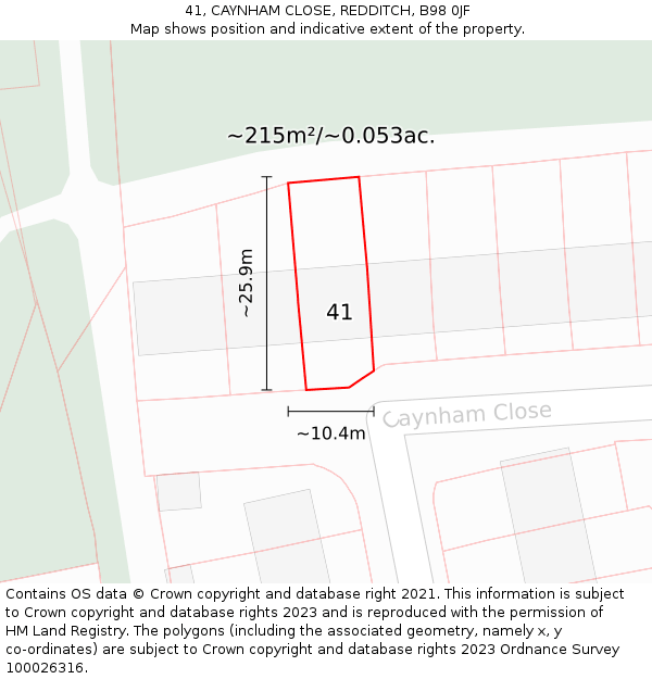 41, CAYNHAM CLOSE, REDDITCH, B98 0JF: Plot and title map
