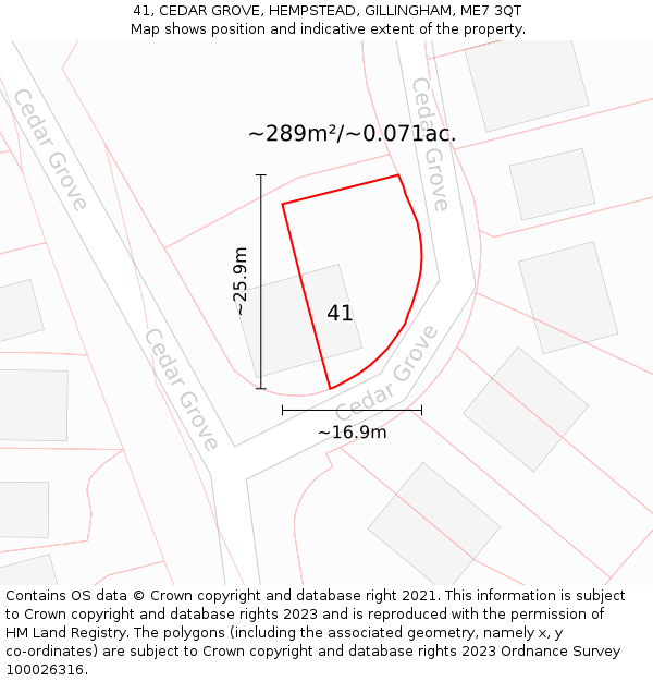 41, CEDAR GROVE, HEMPSTEAD, GILLINGHAM, ME7 3QT: Plot and title map