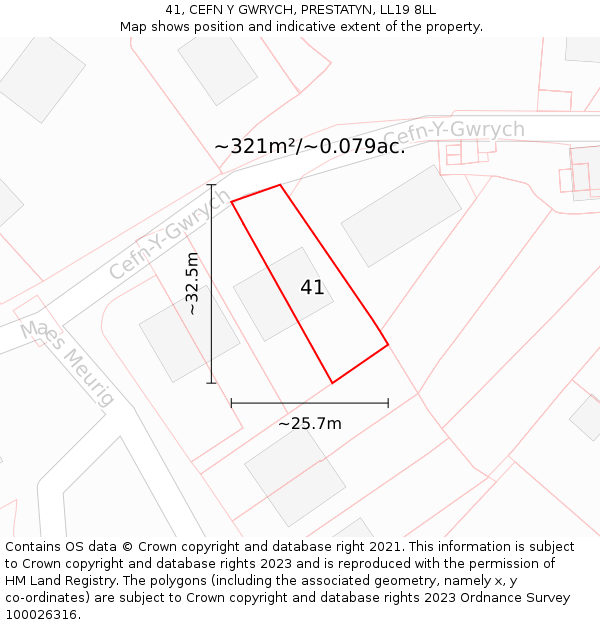 41, CEFN Y GWRYCH, PRESTATYN, LL19 8LL: Plot and title map