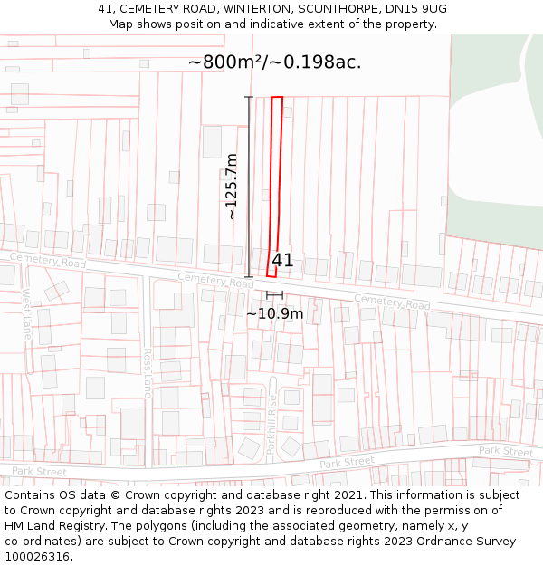 41, CEMETERY ROAD, WINTERTON, SCUNTHORPE, DN15 9UG: Plot and title map
