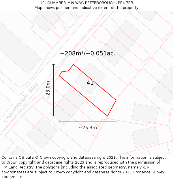 41, CHAMBERLAIN WAY, PETERBOROUGH, PE4 7EB: Plot and title map