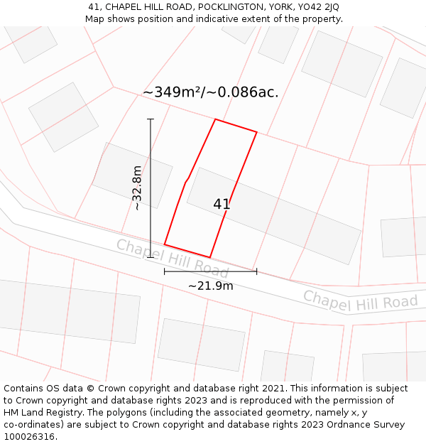 41, CHAPEL HILL ROAD, POCKLINGTON, YORK, YO42 2JQ: Plot and title map