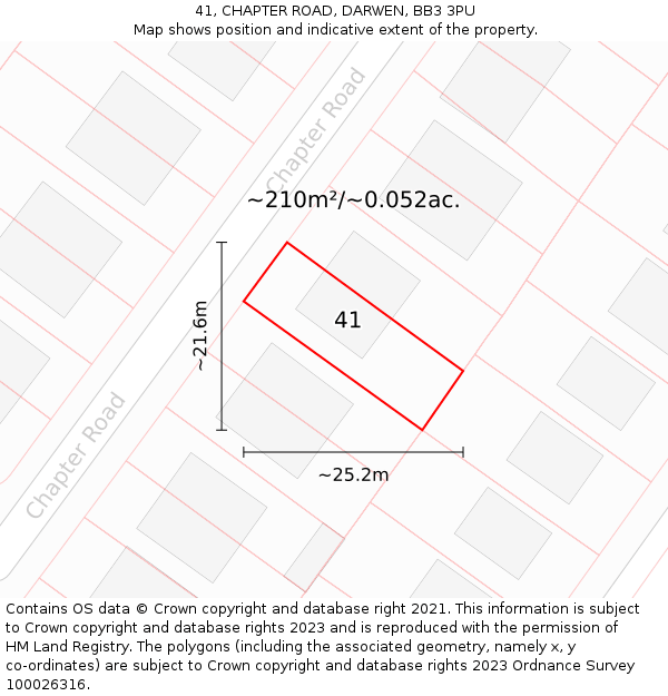 41, CHAPTER ROAD, DARWEN, BB3 3PU: Plot and title map