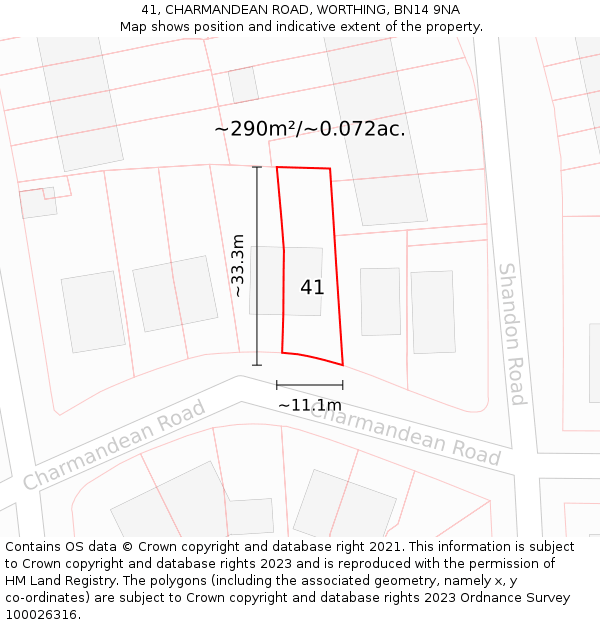 41, CHARMANDEAN ROAD, WORTHING, BN14 9NA: Plot and title map