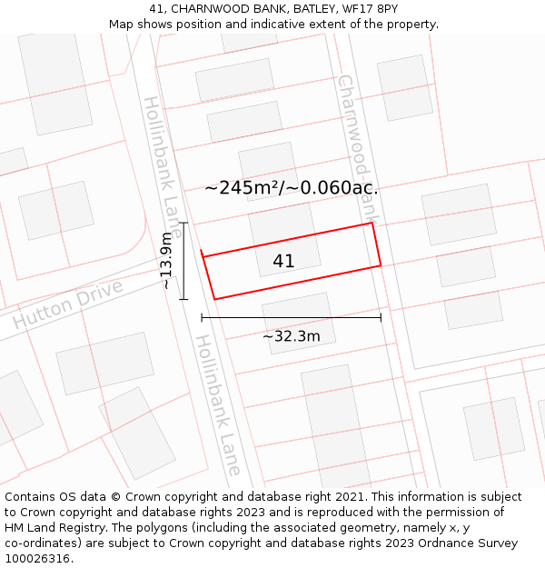 41, CHARNWOOD BANK, BATLEY, WF17 8PY: Plot and title map