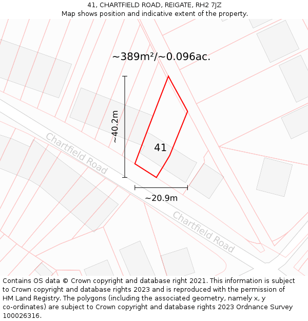 41, CHARTFIELD ROAD, REIGATE, RH2 7JZ: Plot and title map
