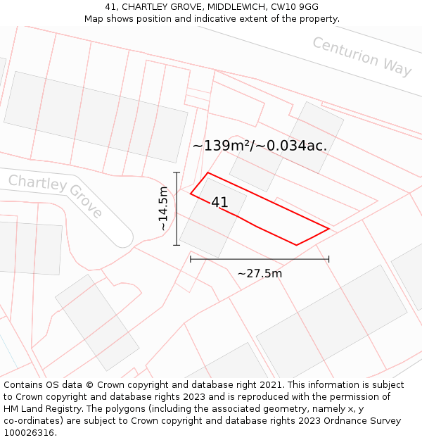 41, CHARTLEY GROVE, MIDDLEWICH, CW10 9GG: Plot and title map
