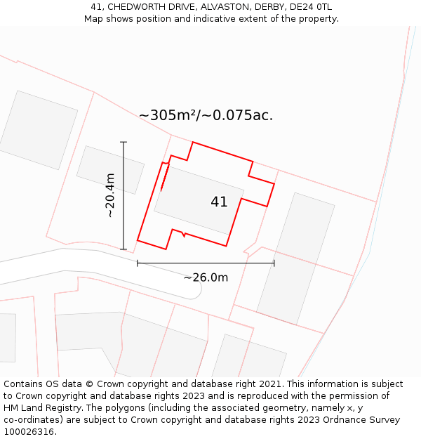 41, CHEDWORTH DRIVE, ALVASTON, DERBY, DE24 0TL: Plot and title map