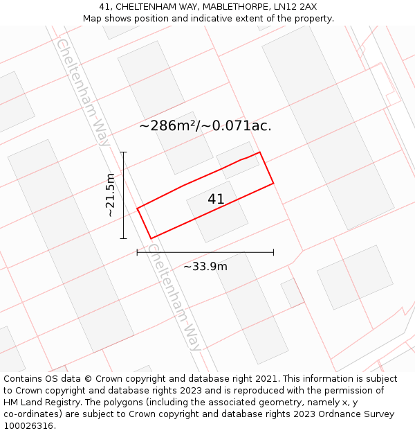41, CHELTENHAM WAY, MABLETHORPE, LN12 2AX: Plot and title map
