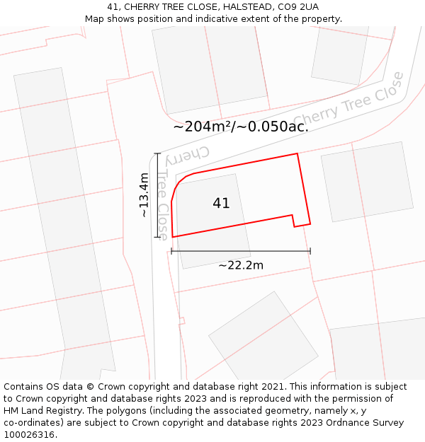 41, CHERRY TREE CLOSE, HALSTEAD, CO9 2UA: Plot and title map