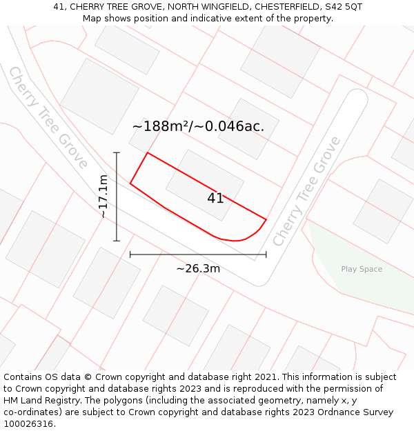 41, CHERRY TREE GROVE, NORTH WINGFIELD, CHESTERFIELD, S42 5QT: Plot and title map