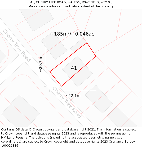 41, CHERRY TREE ROAD, WALTON, WAKEFIELD, WF2 6LJ: Plot and title map