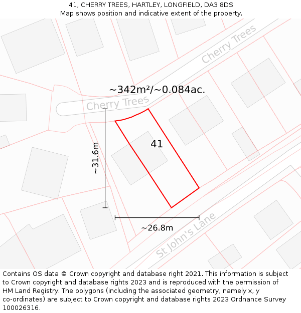 41, CHERRY TREES, HARTLEY, LONGFIELD, DA3 8DS: Plot and title map