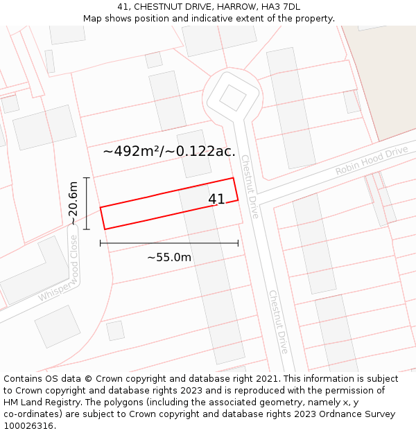 41, CHESTNUT DRIVE, HARROW, HA3 7DL: Plot and title map