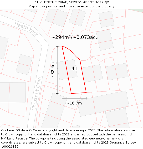 41, CHESTNUT DRIVE, NEWTON ABBOT, TQ12 4JX: Plot and title map