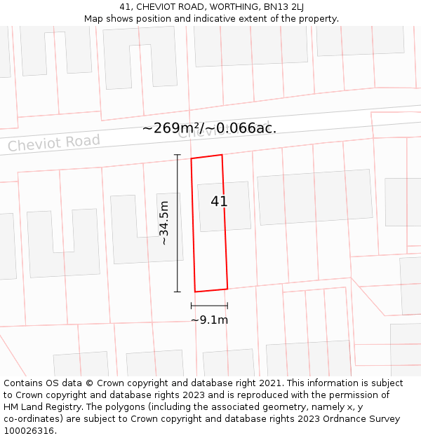 41, CHEVIOT ROAD, WORTHING, BN13 2LJ: Plot and title map