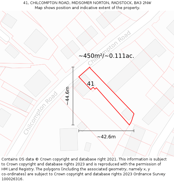 41, CHILCOMPTON ROAD, MIDSOMER NORTON, RADSTOCK, BA3 2NW: Plot and title map