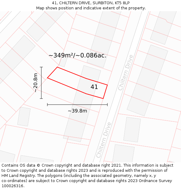 41, CHILTERN DRIVE, SURBITON, KT5 8LP: Plot and title map