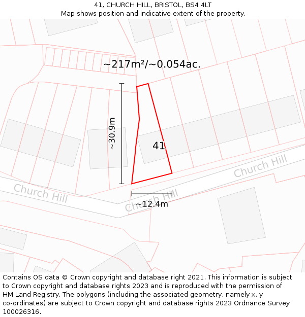 41, CHURCH HILL, BRISTOL, BS4 4LT: Plot and title map