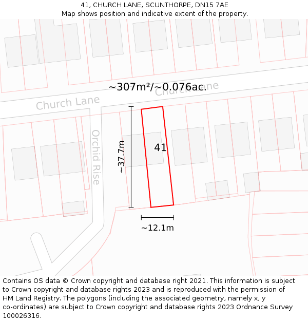 41, CHURCH LANE, SCUNTHORPE, DN15 7AE: Plot and title map
