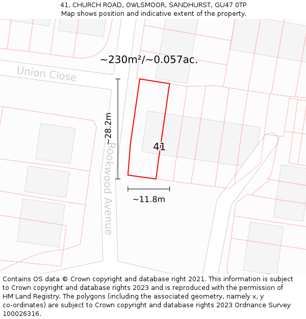 41, CHURCH ROAD, OWLSMOOR, SANDHURST, GU47 0TP: Plot and title map