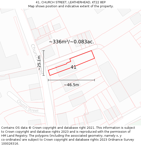 41, CHURCH STREET, LEATHERHEAD, KT22 8EP: Plot and title map