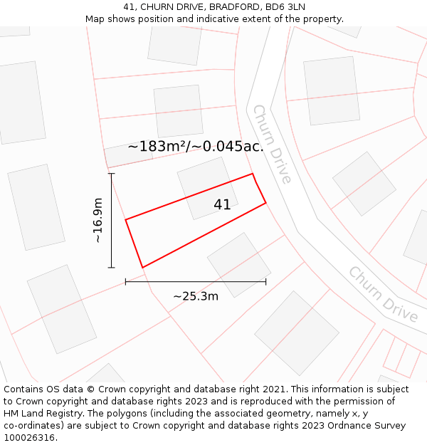 41, CHURN DRIVE, BRADFORD, BD6 3LN: Plot and title map