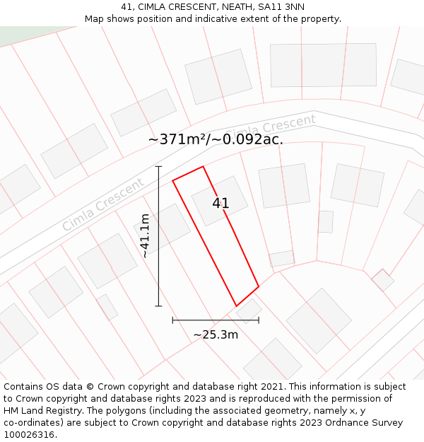 41, CIMLA CRESCENT, NEATH, SA11 3NN: Plot and title map