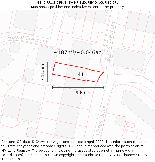 41, CIRRUS DRIVE, SHINFIELD, READING, RG2 9FL: Plot and title map