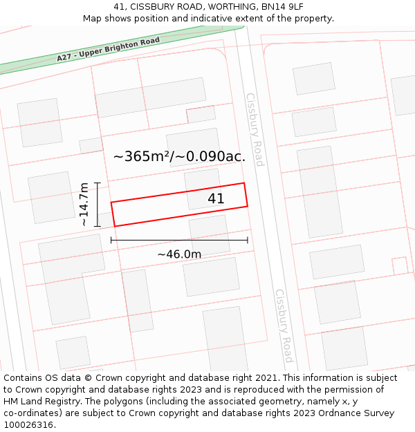 41, CISSBURY ROAD, WORTHING, BN14 9LF: Plot and title map