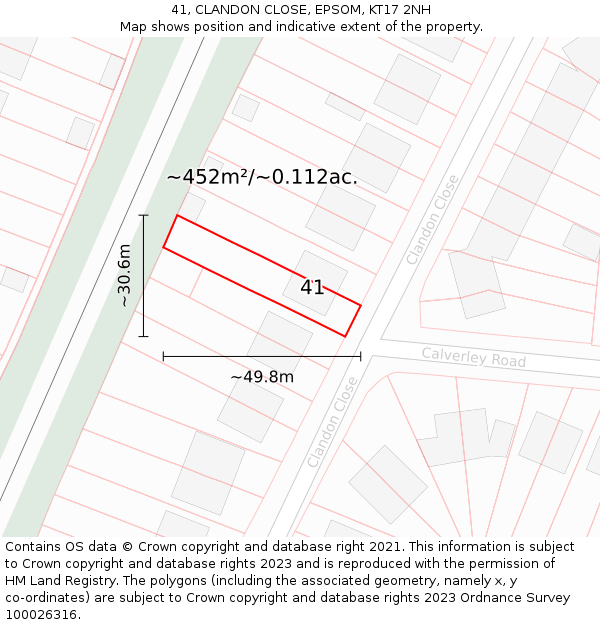 41, CLANDON CLOSE, EPSOM, KT17 2NH: Plot and title map