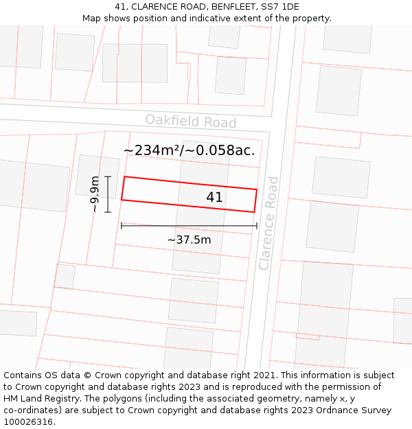 41, CLARENCE ROAD, BENFLEET, SS7 1DE: Plot and title map