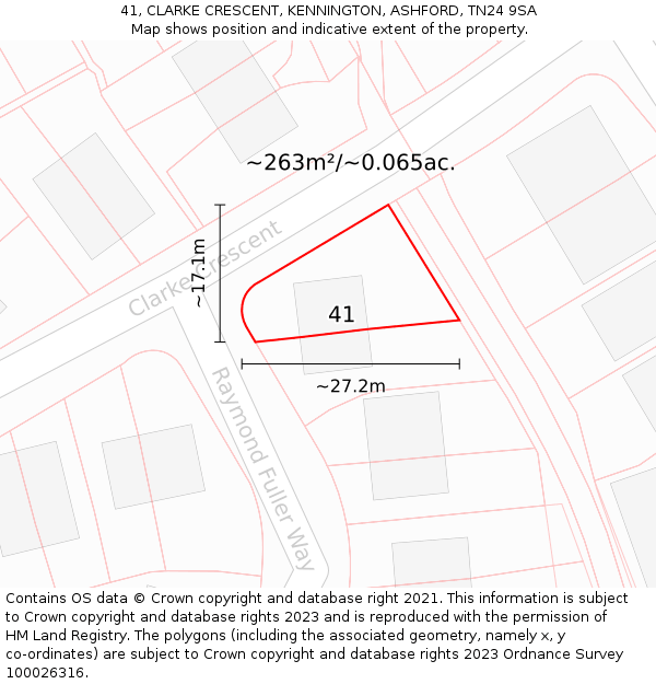 41, CLARKE CRESCENT, KENNINGTON, ASHFORD, TN24 9SA: Plot and title map