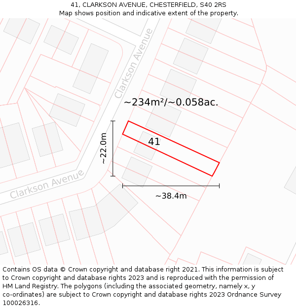 41, CLARKSON AVENUE, CHESTERFIELD, S40 2RS: Plot and title map