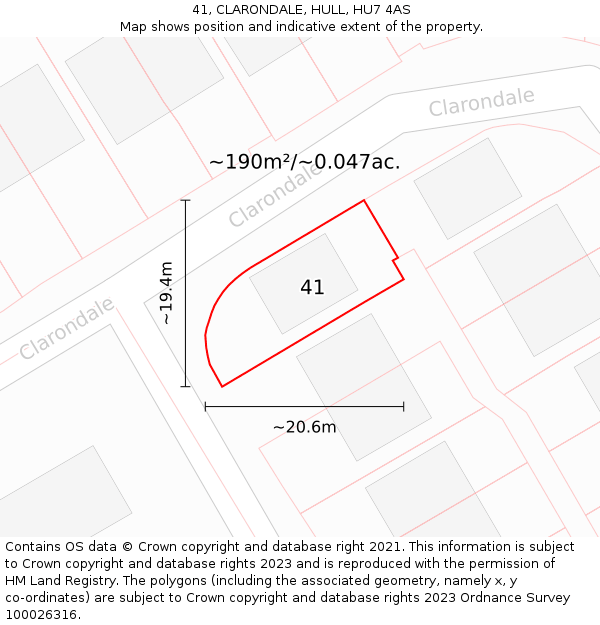 41, CLARONDALE, HULL, HU7 4AS: Plot and title map