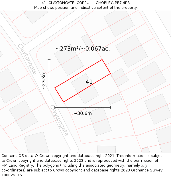 41, CLAYTONGATE, COPPULL, CHORLEY, PR7 4PR: Plot and title map