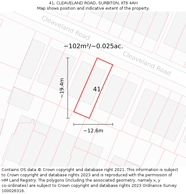 41, CLEAVELAND ROAD, SURBITON, KT6 4AH: Plot and title map