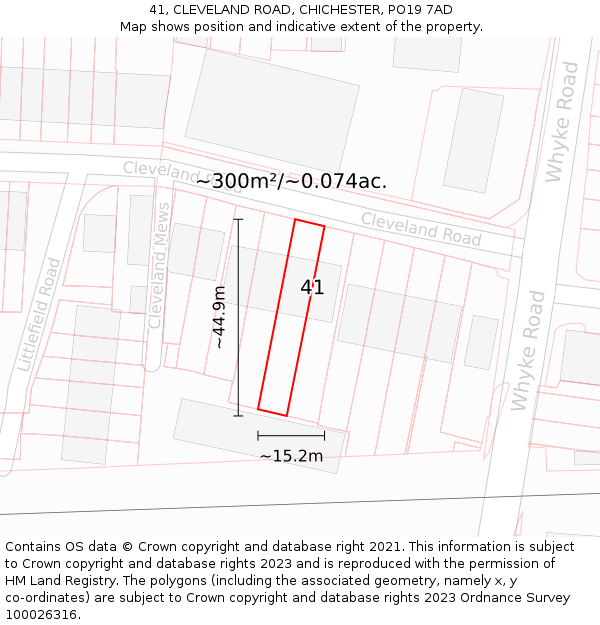 41, CLEVELAND ROAD, CHICHESTER, PO19 7AD: Plot and title map